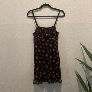 Sky and Sparrow Floral Mini Dress | Black with Red and Pink Florals | Never Worn